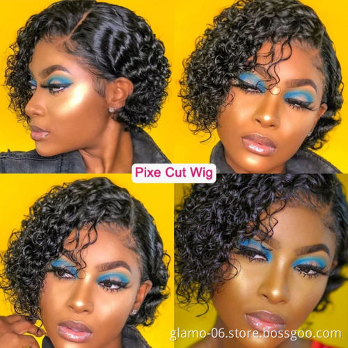Perruque Pixie Cut Wig Human Hair Curly Bob Short Pixie Cut Lace Wig Bleached Knots Lace Frontal 13x4 Pixie Wig With Baby Hair